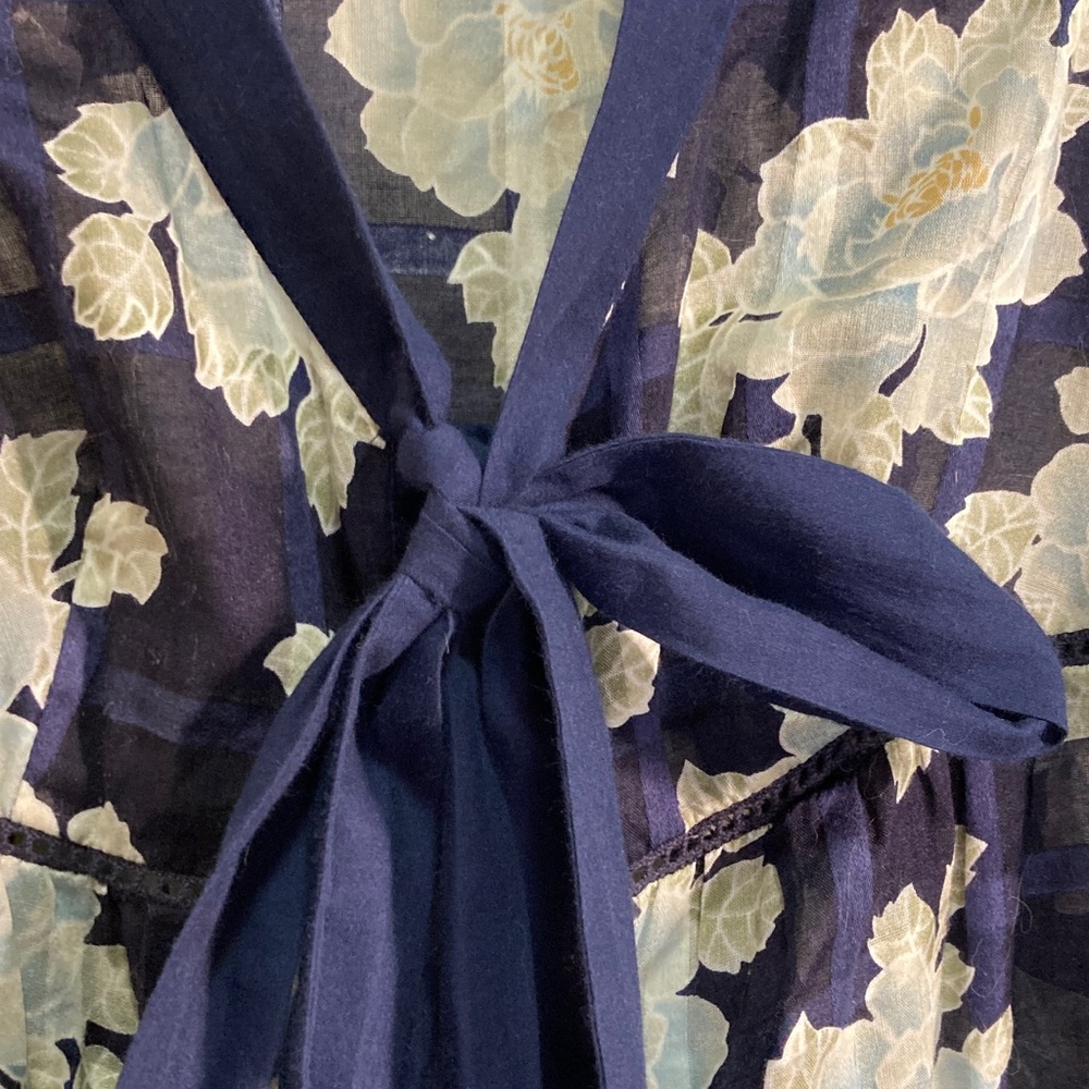 Anthropologie Odille Faraway Navy White Floral Boho Peasant Blouse Twee y2k sz 0 - Picture 8 of 10
